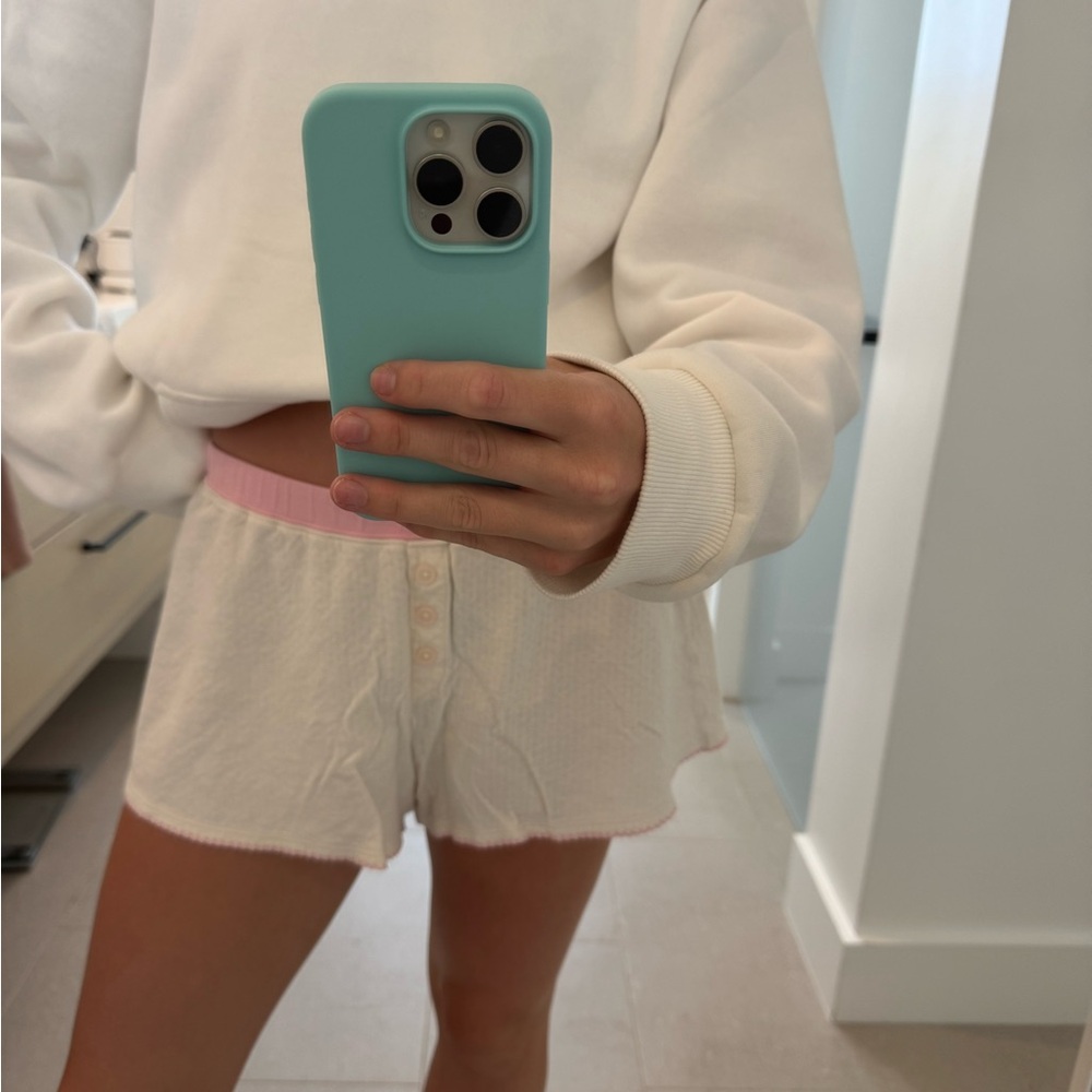 Women's Soft White Shorts with Pink Trim